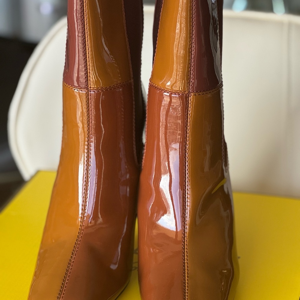 Sam Edelman Glossy Tan and Brown Heeled Boots - Picture 6 of 7